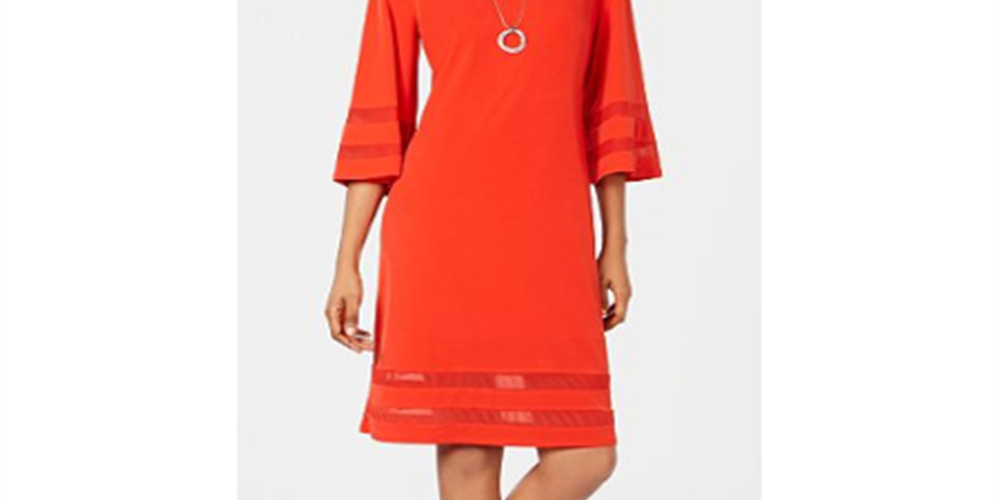 JM Collection Women's Mesh-Inset Sheath Dress Red Size Petite Small