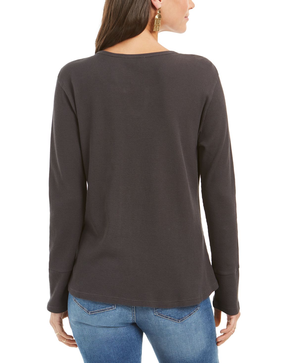 Style & Co Women's Embroidered Cotton Thermal Top Gray Size PP