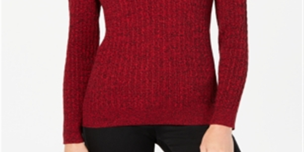 Karen Scott Women's Cotton Cable Knit Keyhole Sweater Red Size Petite Small