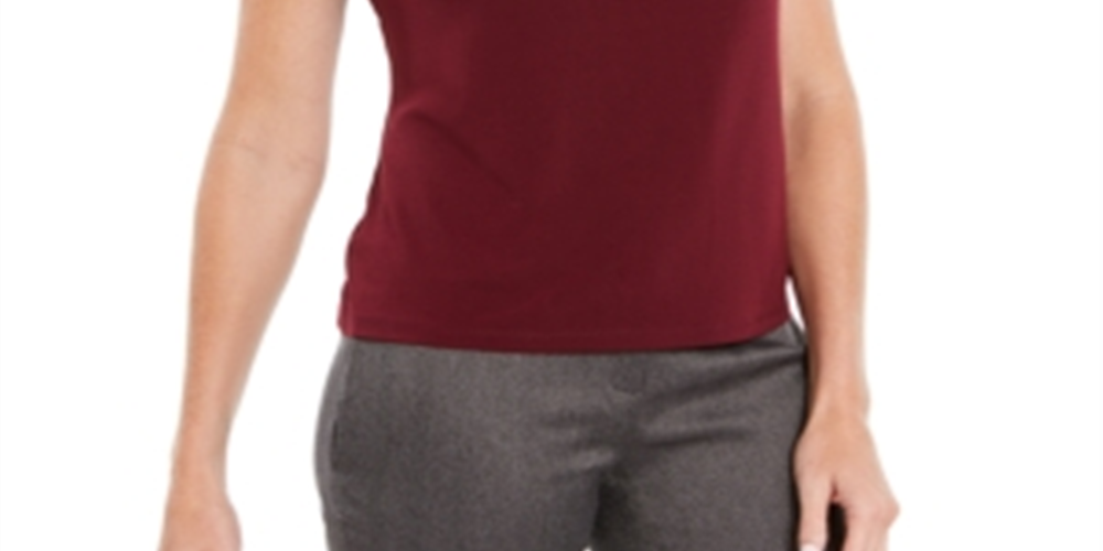 Kasper Women's Cap Sleeve Solid Keyhole Moss Crepe Blouse Red Size Small
