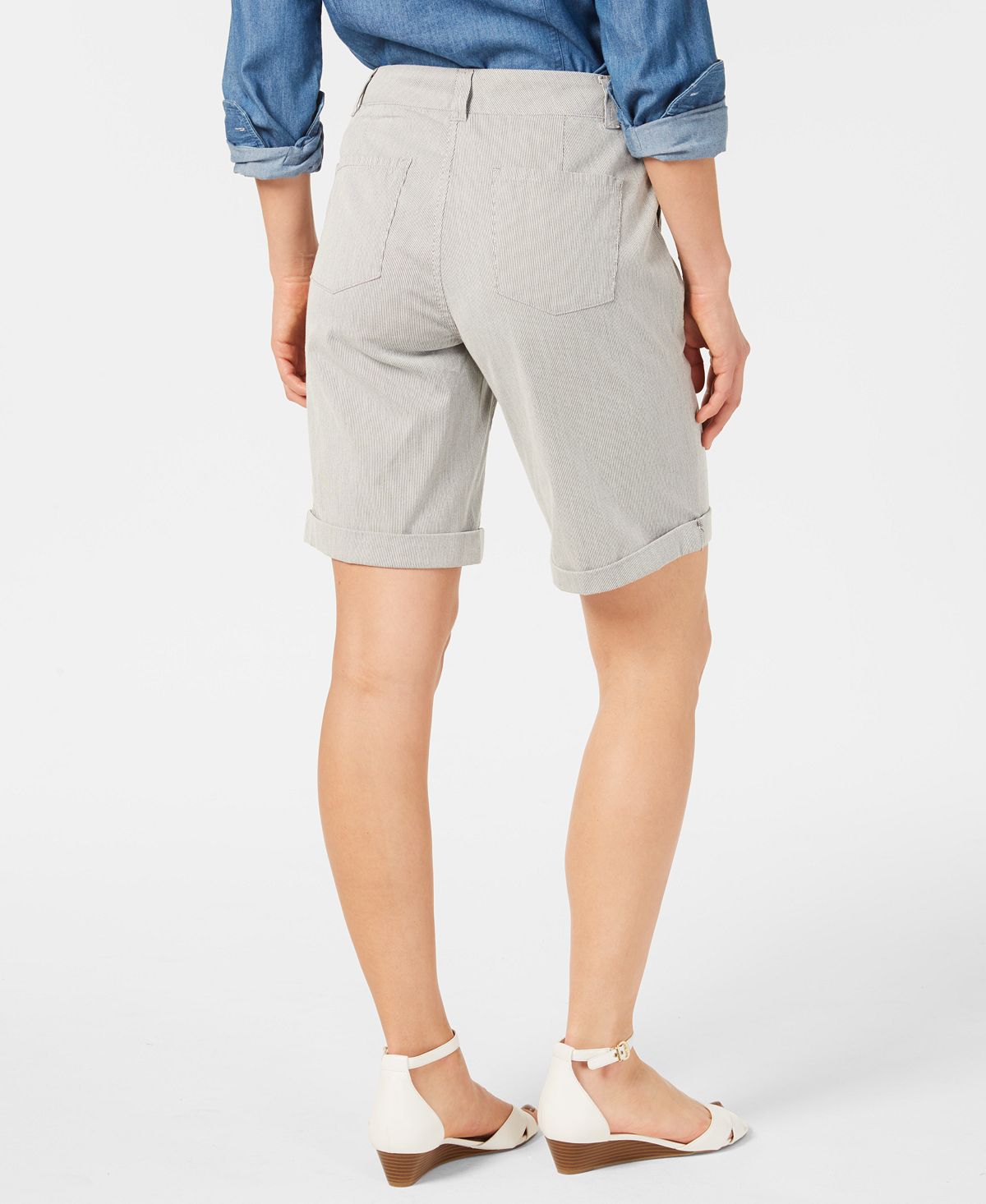 Charter Club Women's Utility Pocket Cuffed Shorts Gray Size 16