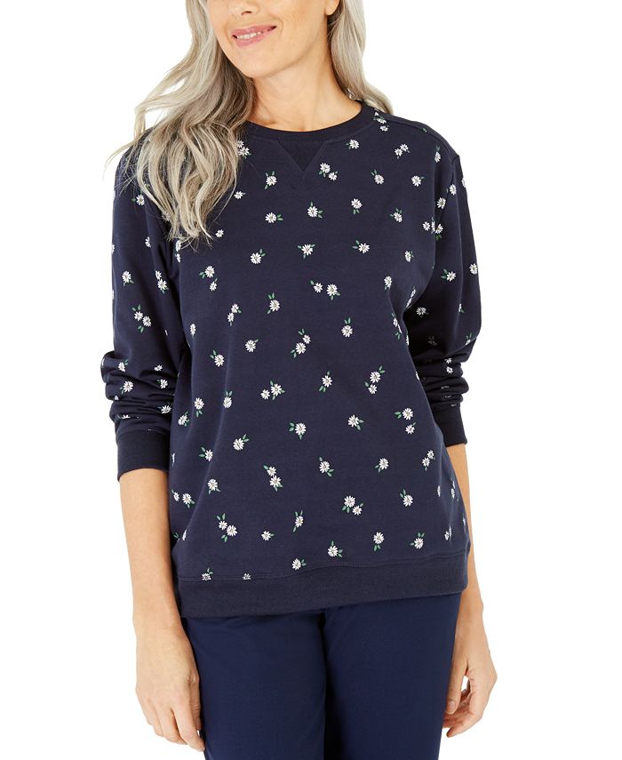 Karen Scott Women's Daisies Fleece Crewneck Top Blue Size X-Large