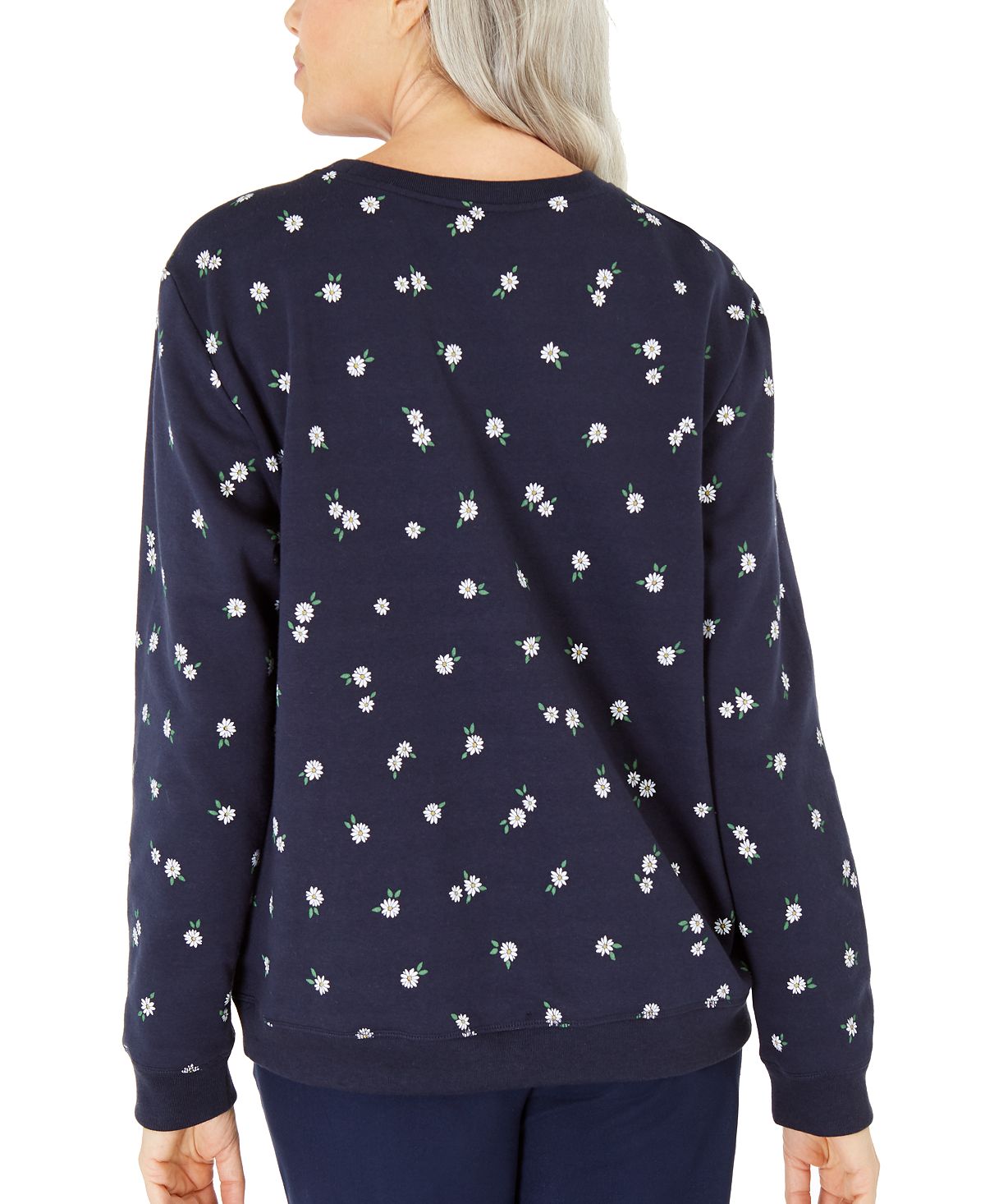 Karen Scott Women's Daisies Fleece Crewneck Top Blue Size X-Large