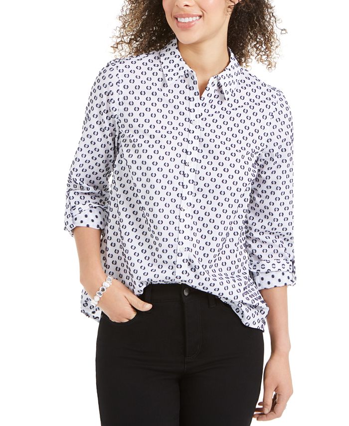 Charter Club Women's Button Down Dressy Blouse Gray Size X-Large