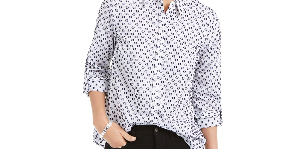 Charter Club Women's Button Down Dressy Blouse Gray Size X-Large