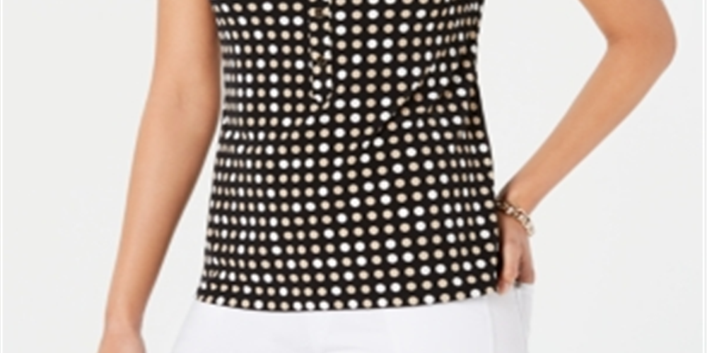 Charter Club Women's Dot-Print Polo Top Black Size XX-Large