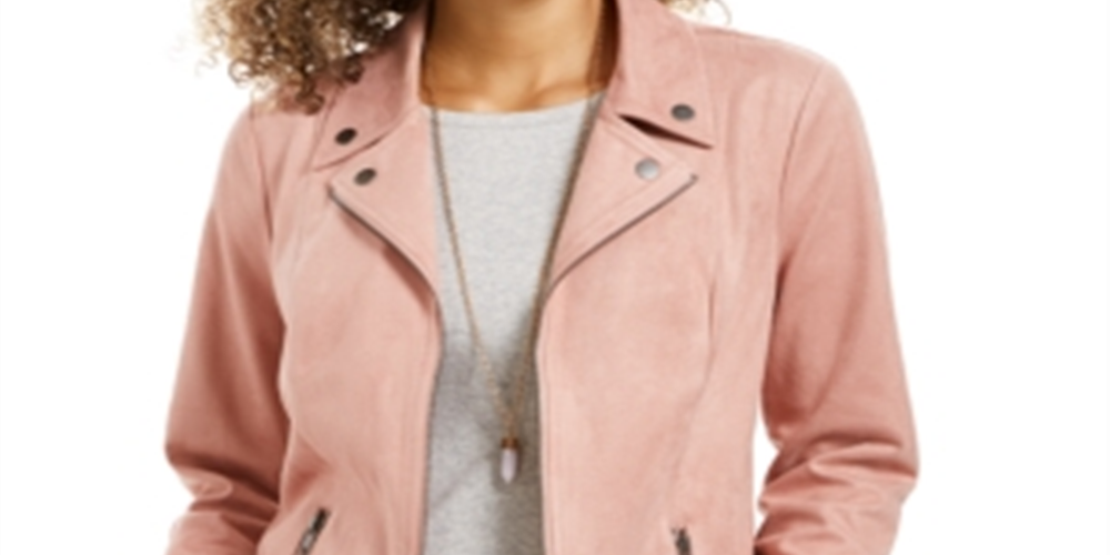 Style & Co Women's Faux Suede Moto Jacket Pink Pink Size S