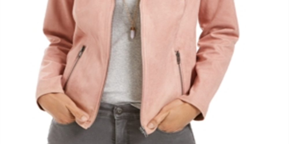 Style & Co Women's Faux Suede Moto Jacket Pink Pink Size S