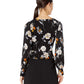 Free People  Womens Floral Long Sleeve V Neck Sweater Black Size Small
