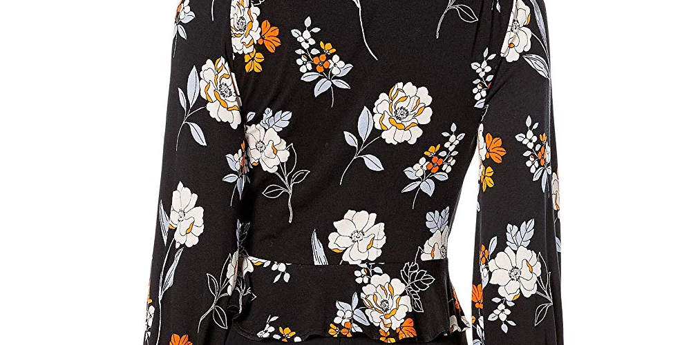 Free People  Womens Floral Long Sleeve V Neck Sweater Black Size Small