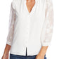CeCe Women's Mixed Media Ruffled Top White Size X-Large