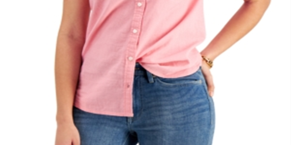 Tommy Hilfiger Women's Linen Camp Shirt Pink Size Small