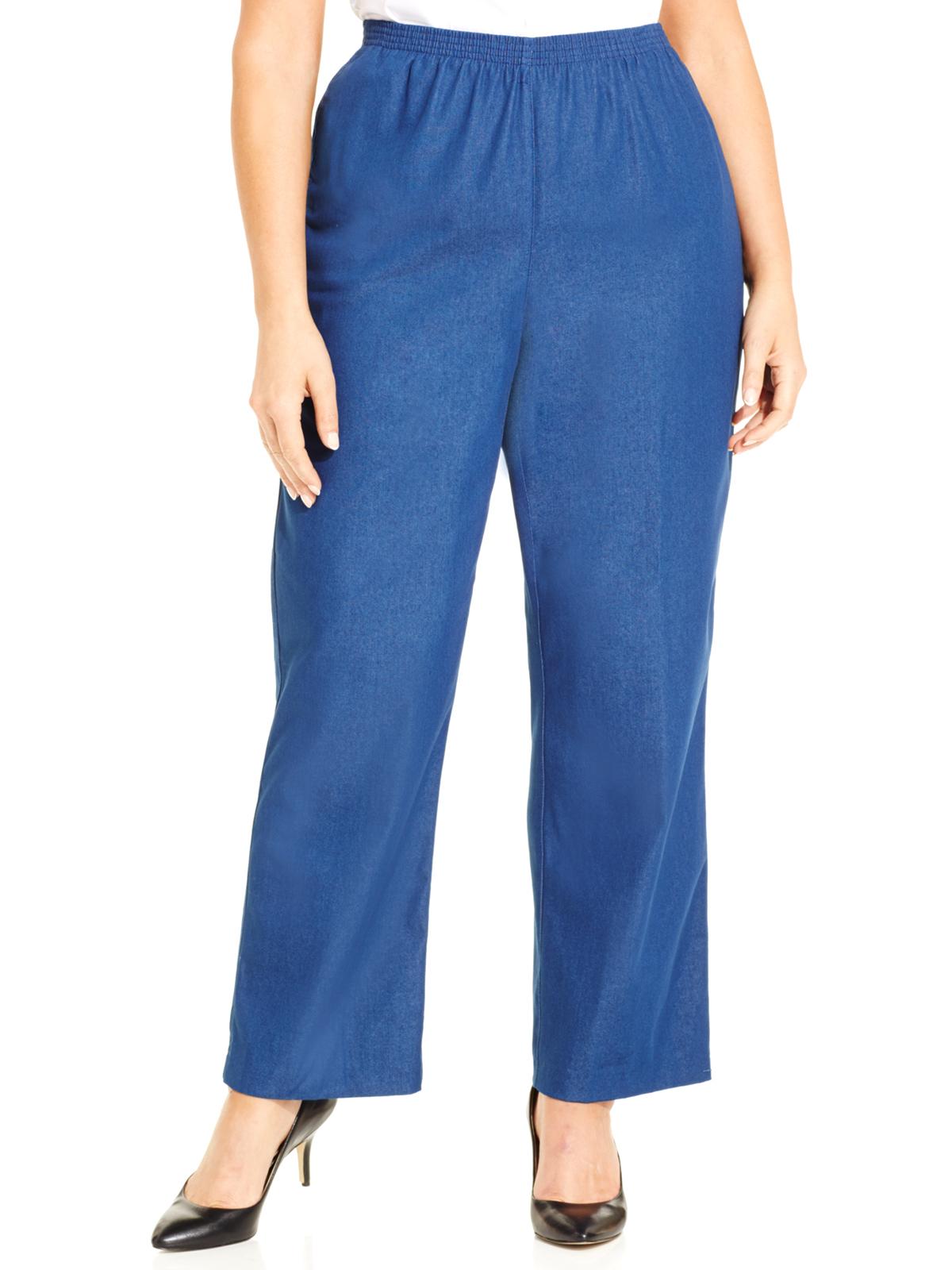 Alfred Dunner Women's Classic Denim Pull-on Straight Leg Short Length Pants Navy Size 24W