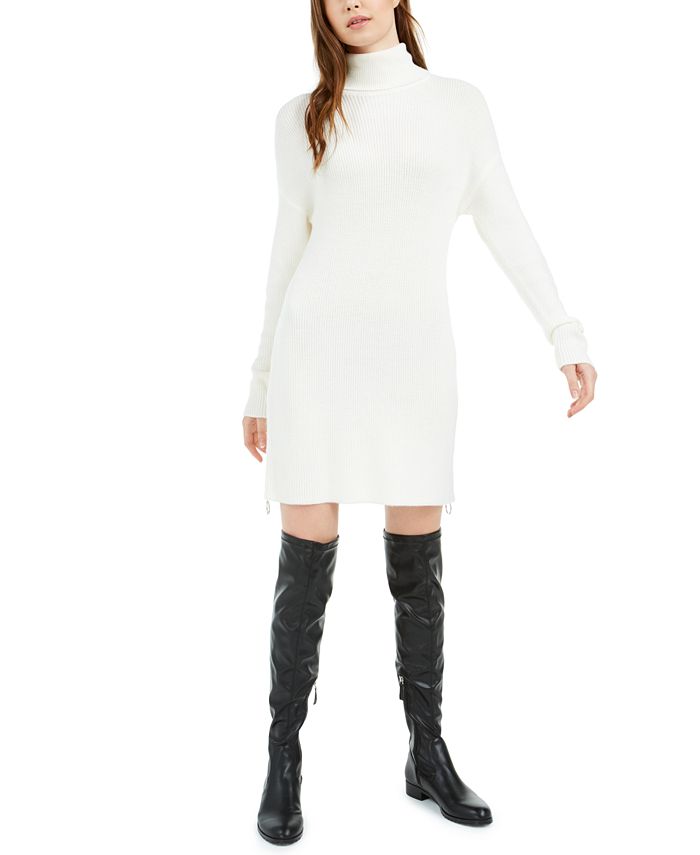 Bar III Women's Side zip Turtle Neck Short Sheath Dress White Size Large