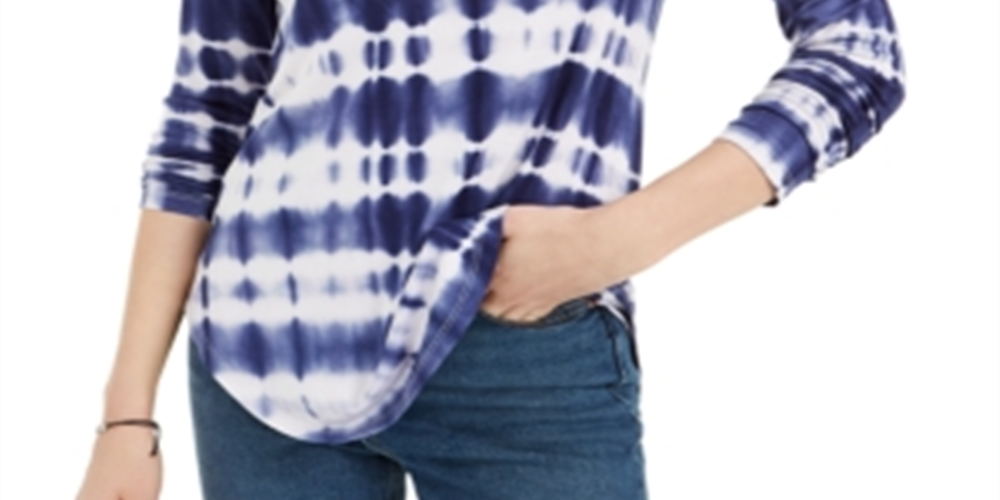 Ultra Flirt Women's Ditsy Dream Tie Dye Long Sleeves T-Shirt Blue Size M