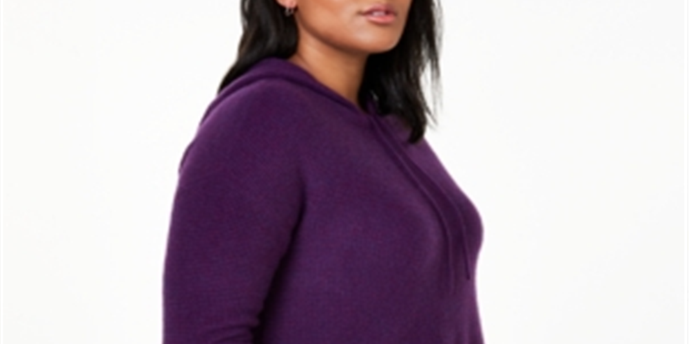 Charter Club Women's Cashmere Thermal Hoodie Purple Size 1X