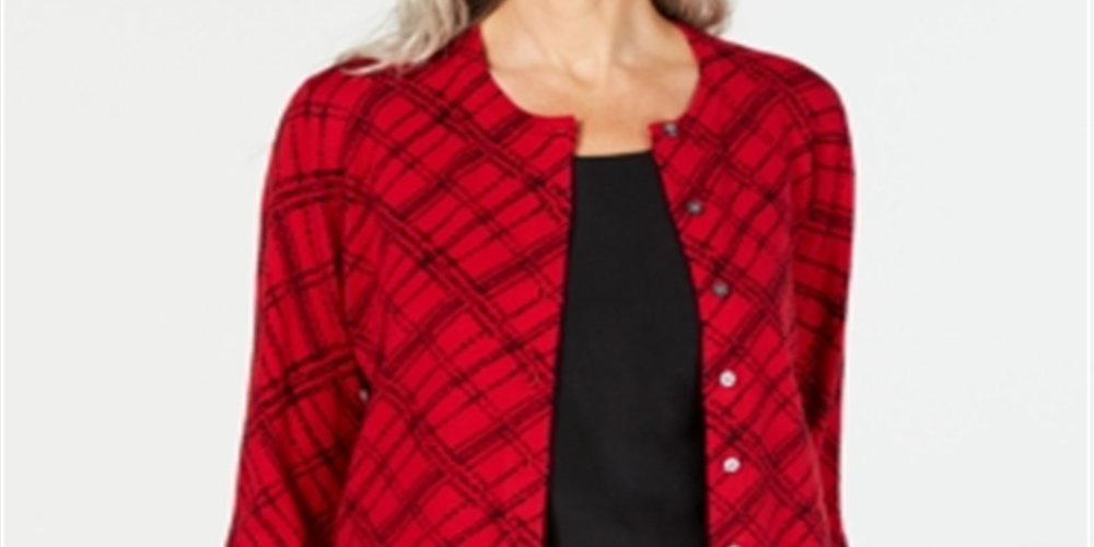 Karen Scott Women's Plaid Print Cardigan Red Size X-Small