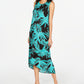 Alfani Women's Printed Tulip Hem Dress Green Size Petite L
