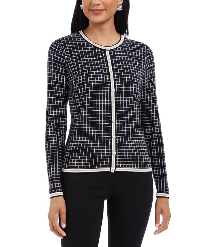 Charter Club Women's Patterned Cardigan Sweater Black Size Petite X-Large