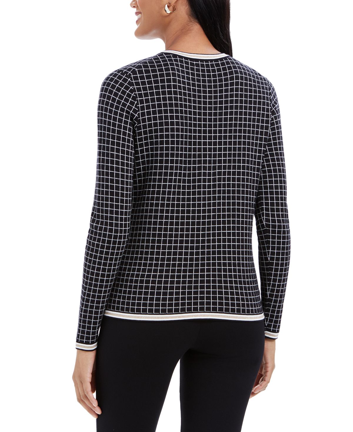 Charter Club Women's Patterned Cardigan Sweater Black Size Petite X-Large
