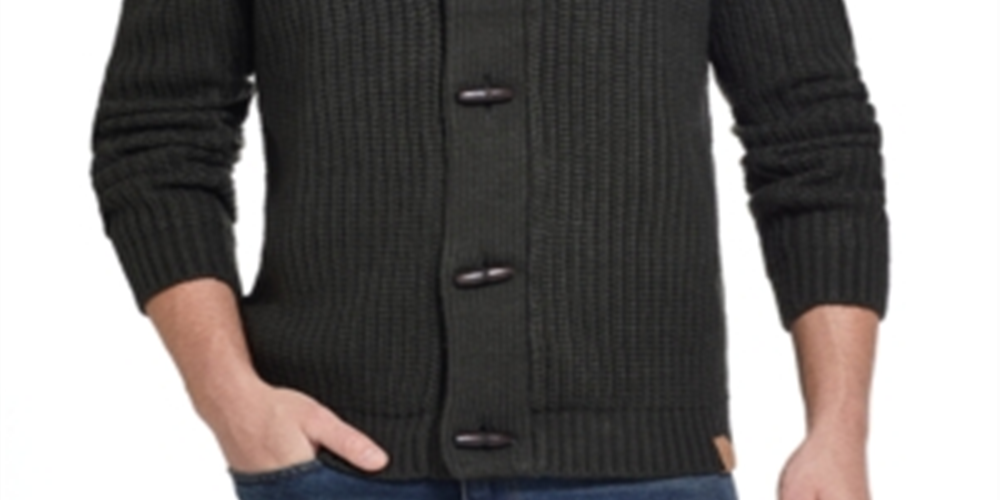 Weatherproof Vintage Men's Ribbed Cardigan Sweater Green Size Small