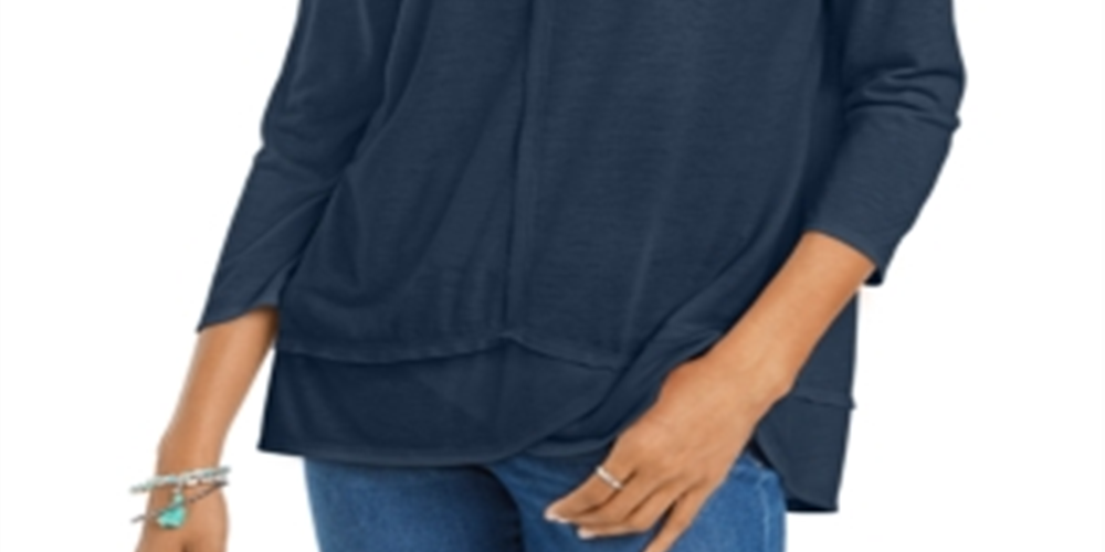 Style & Co Women's Seam Detail High Low Top Blue Size Small