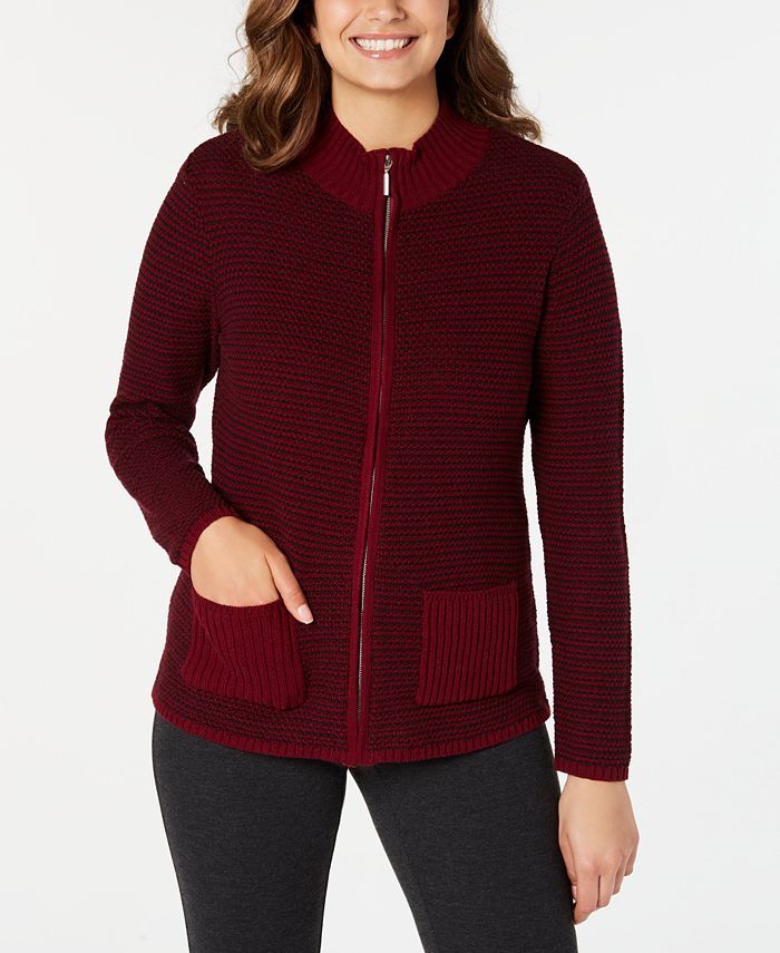 Karen Scott Women's Textured Zip Front Cardigan Red Size X-Small