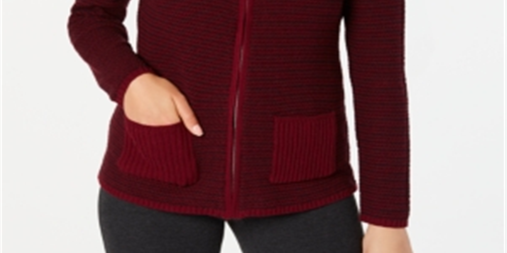 Karen Scott Women's Textured Zip Front Cardigan Red Size X-Small