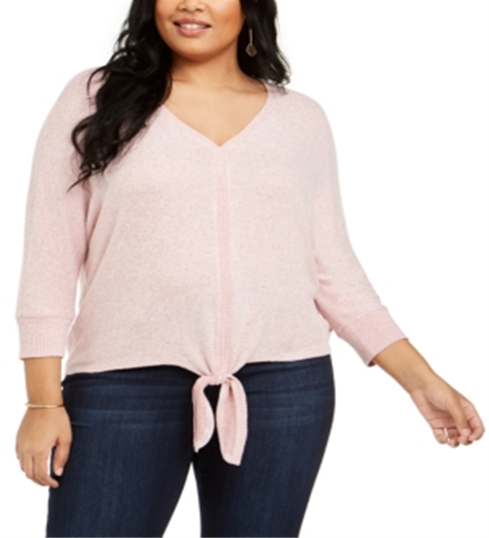 Style & Co Women's Plus Tie Hem Sweater Pink Size 4X