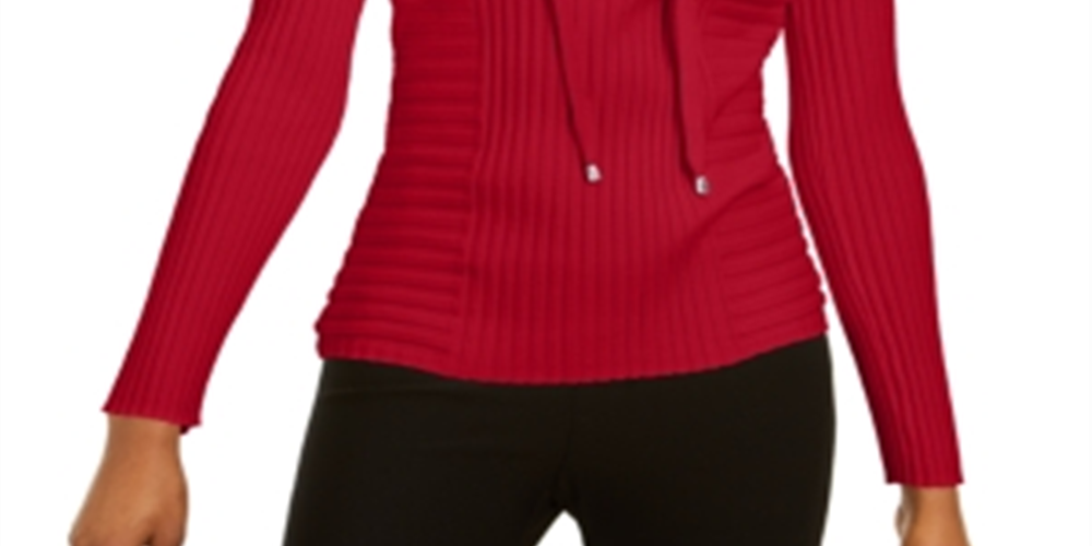 INC International Concepts Women's Lace up Ribbed Knit Sweater Red Size Petite