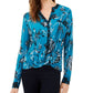 INC International Concepts Women's Printed Twist Top Blue Size Petite L