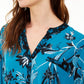 INC International Concepts Women's Printed Twist Top Blue Size Petite L