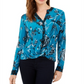 INC International Concepts Women's Printed Twist Top Blue Size Petite L