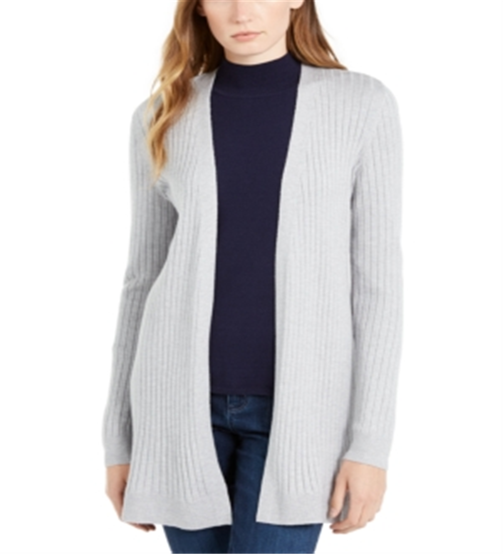 Maison Jules Women's Ribbed Open Cardigan Sweater Gray Size Large