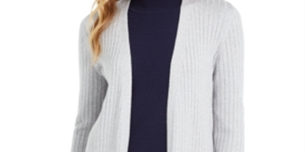 Maison Jules Women's Ribbed Open Cardigan Sweater Gray Size Large