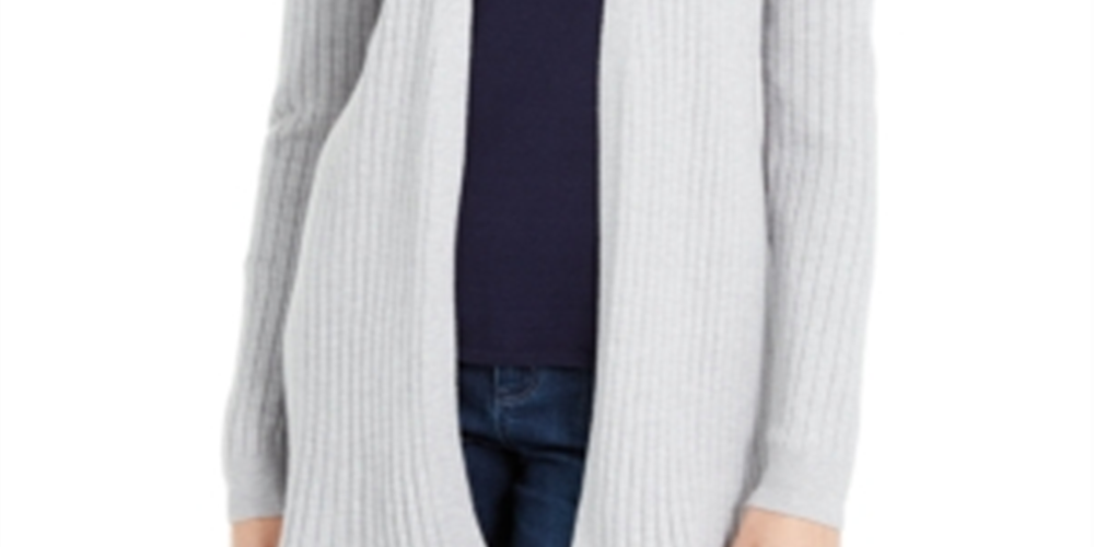 Maison Jules Women's Ribbed Open Cardigan Sweater Gray Size Large