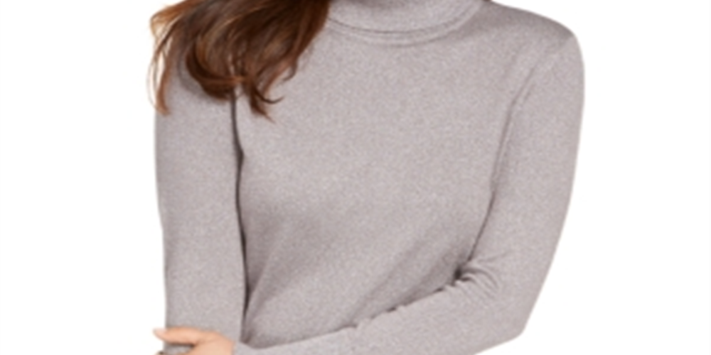 JM Collection Women's Metallic Turtleneck Stud Cuff Sweater Silver Size XX-Large