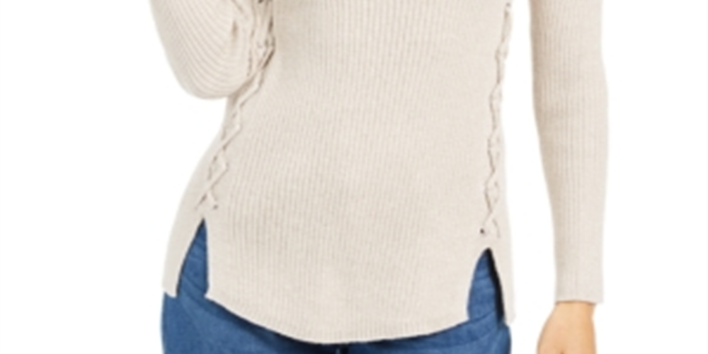 Style & Co Women's Mock Neck Lace up Sweater Brown Size PP