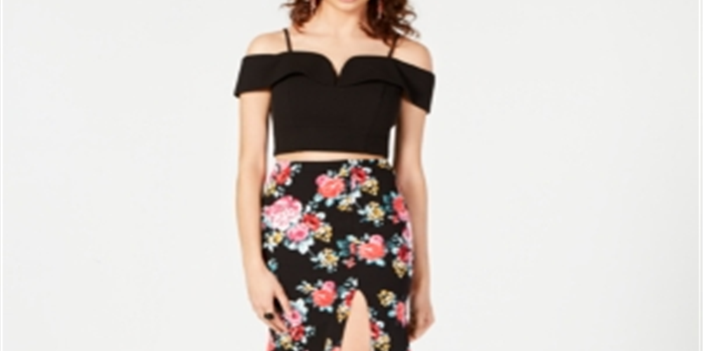 B.Darlin Women's Short Sleeve Off Shoulder Crop Top Black Size 1/2