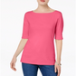 Karen Scott Women's Cuffed Sleeve Boat Neck T-Shirt Pink Size Petite X-Large