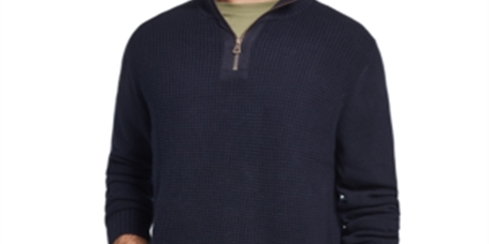 Weatherproof Vintage Men's Waffle Texture Quarter Zip Sweater Blue Size XX-Large