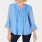 Charter Club Women's Double Ruffle Solid Pintuck Top  Blue Size 2XL