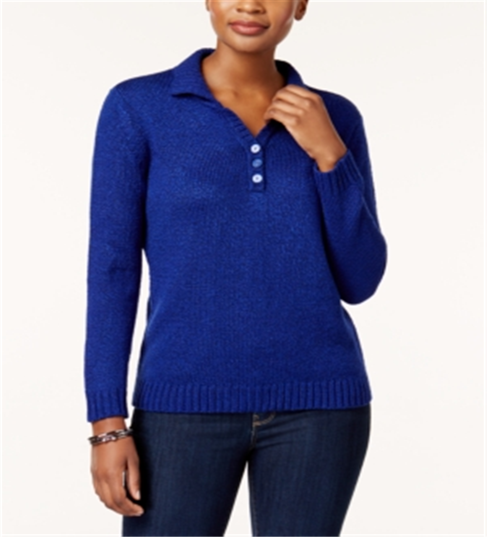 Karen Scott Women's Point Collar Sweater Blue Size X-Small