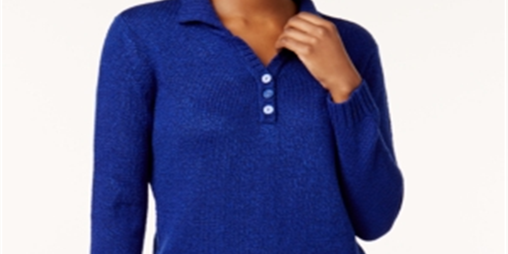 Karen Scott Women's Point Collar Sweater Blue Size X-Small