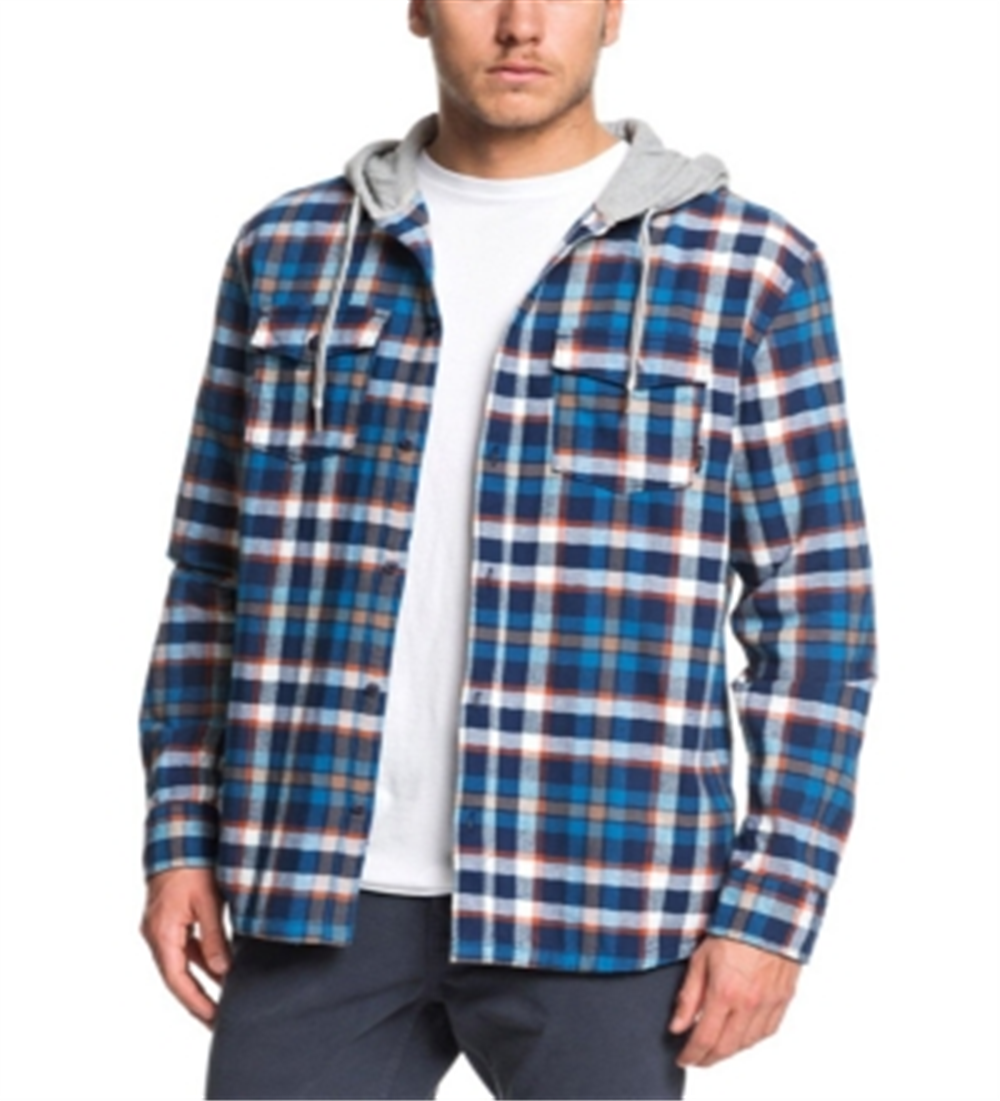 Quiksilver Men's Moonlit Ocean Plaid Long Sleeve Button Down Shirts Blue Size X-Large