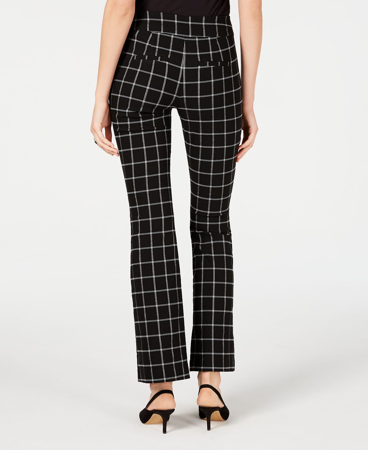INC International Concepts Women's Windowpane Print Bootcut Pants Black Size 2