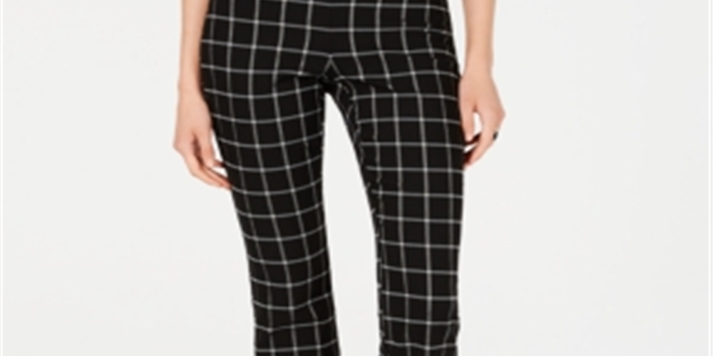 INC International Concepts Women's Windowpane Print Bootcut Pants Black Size 2