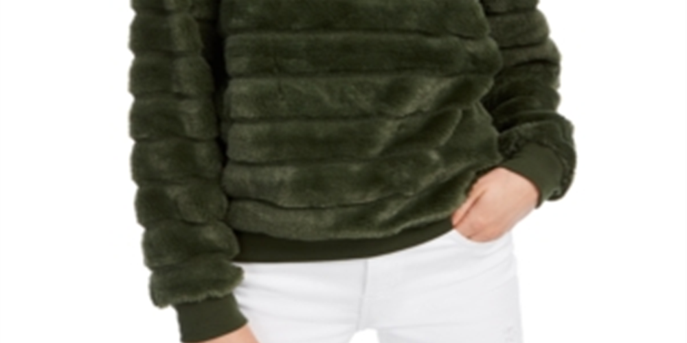 Crave Fame Junior's Faux Fur Sweatshirt Green Size M