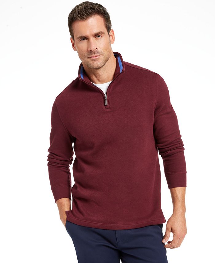 Club Room Men's Quarter Zip French Rib Pullover Sweater Red Size X-Large
