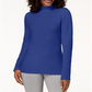 Karen Scott Women's Long Sleeve Mock-Neck Cotton Top Blue Size Petite Small